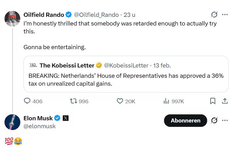 Musk reageert lachend op Box3-wet